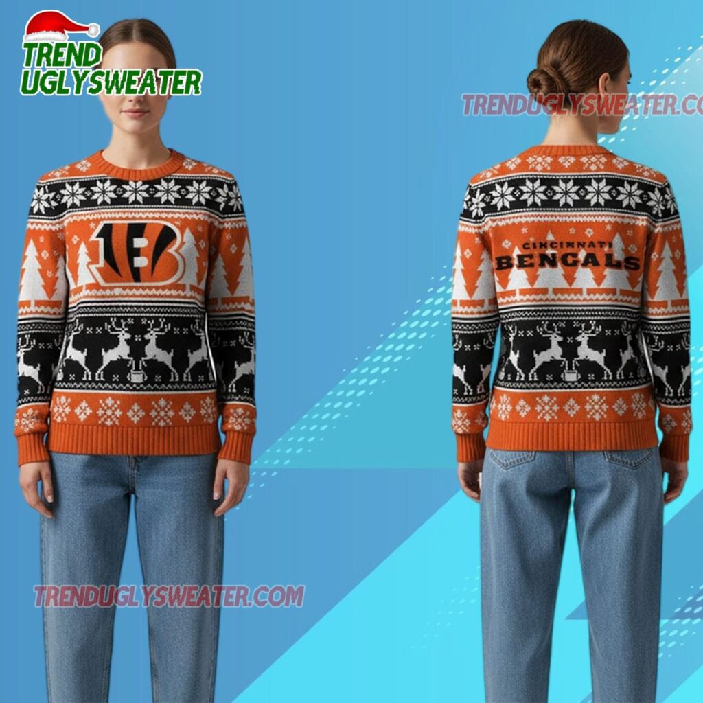 2025 Bengals Reindeer Football Christmas Ugly Sweater 2