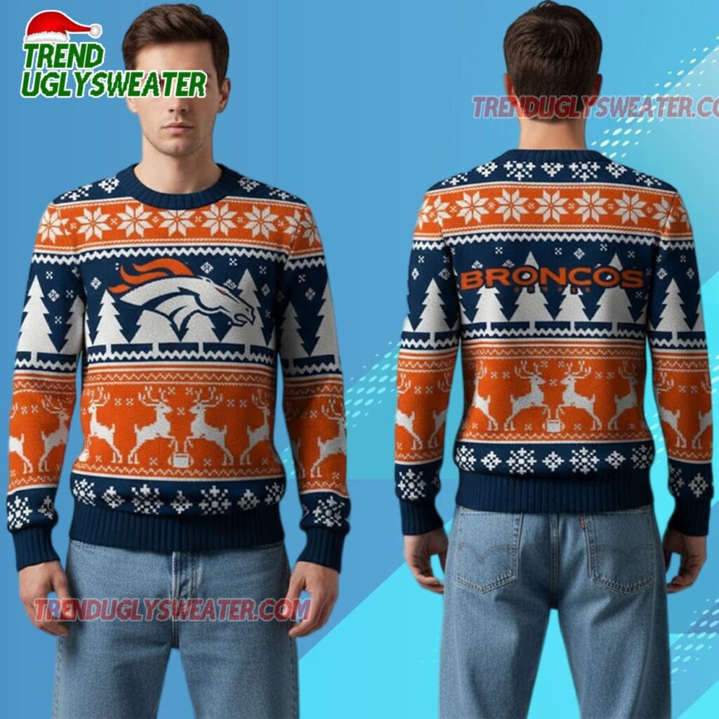 Nfl 2025 Broncos Reindeer Football Christmas Ugly Sweater 1 2025 Broncos Reindeer Football Christmas Ugly Sweater 2