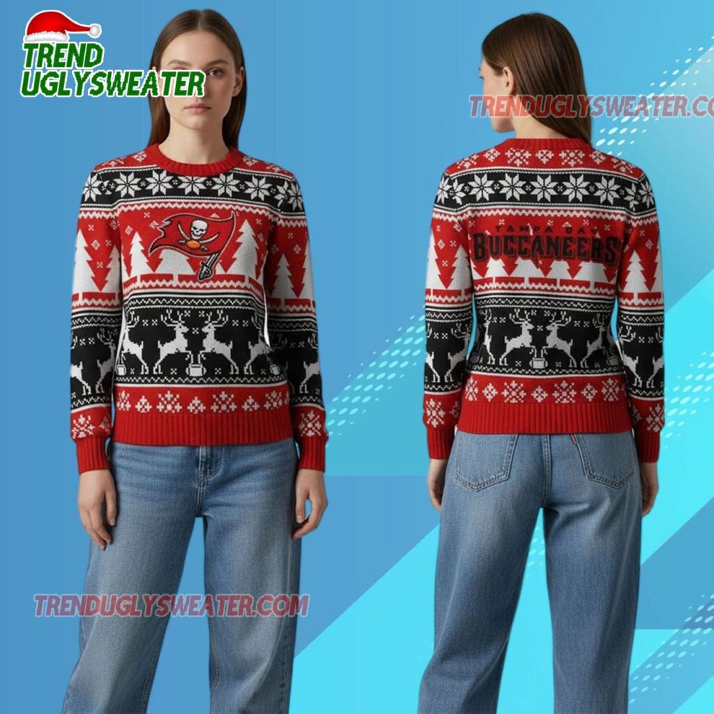 Nfl 2025 Buccaneers Reindeer Football Christmas Ugly Sweater 1 2025 Buccaneers Reindeer Football Christmas Ugly Sweater 2