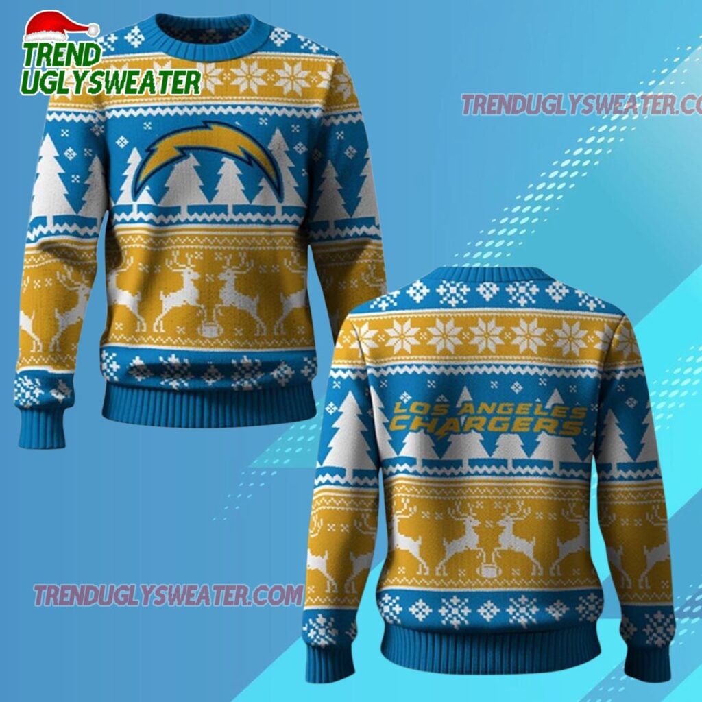 2025 Chargers Reindeer Football Christmas Ugly Sweater 1