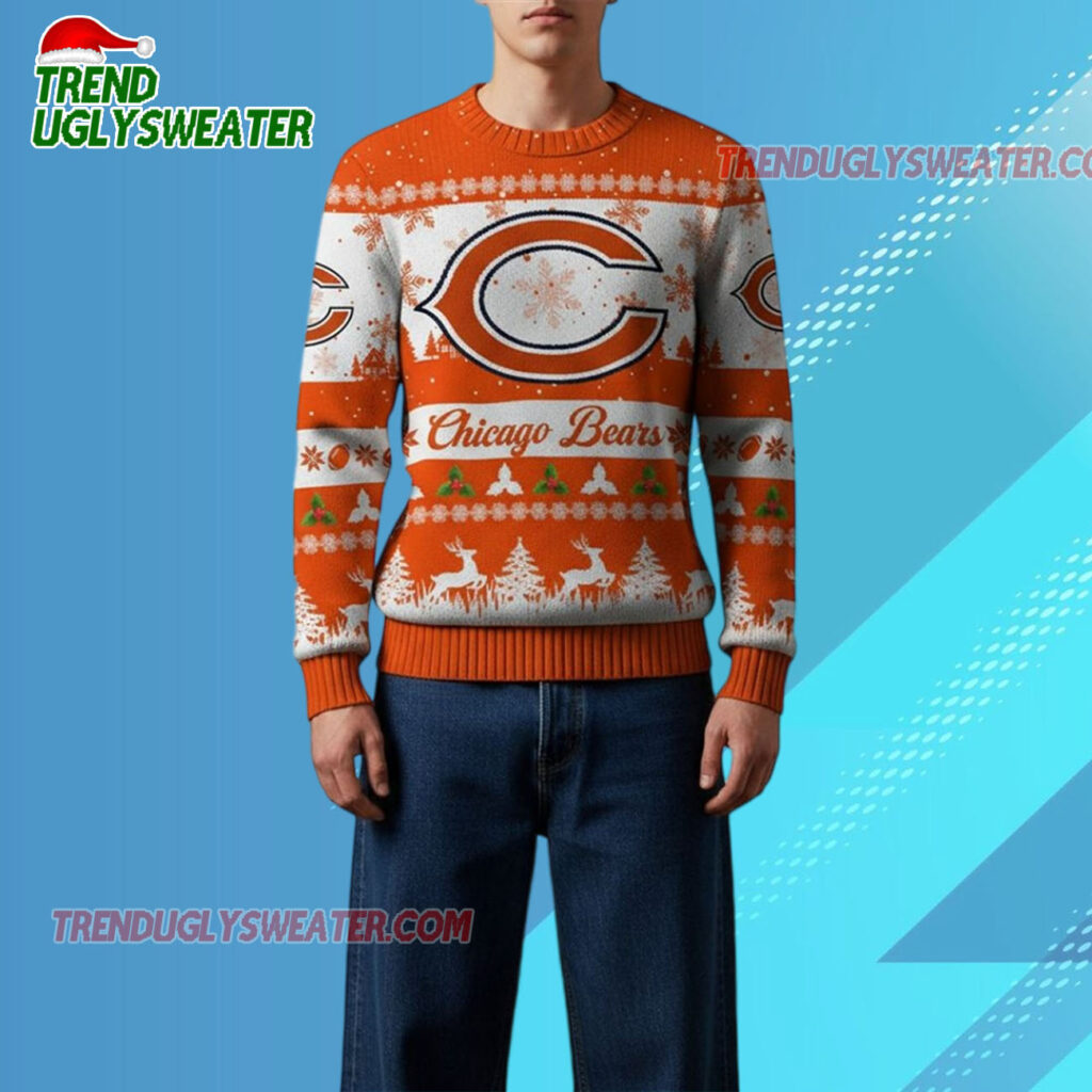 Nfl 2025 Christmas Bears Festive Reindeer Tree Ugly Sweater 2 2025 Christmas Bears Festive Reindeer Tree Ugly Sweater 3