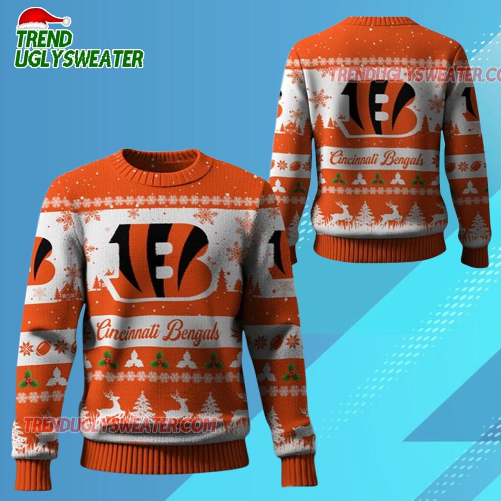 2025 Christmas Bengals Festive Reindeer Tree Ugly Sweater 1