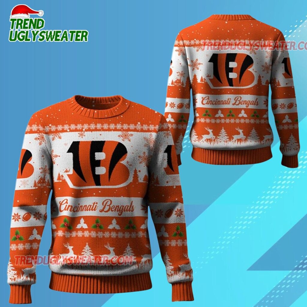 Nfl 2025 Christmas Bengals Festive Reindeer Tree Ugly Sweater 1 2025 Christmas Bengals Festive Reindeer Tree Ugly Sweater 2
