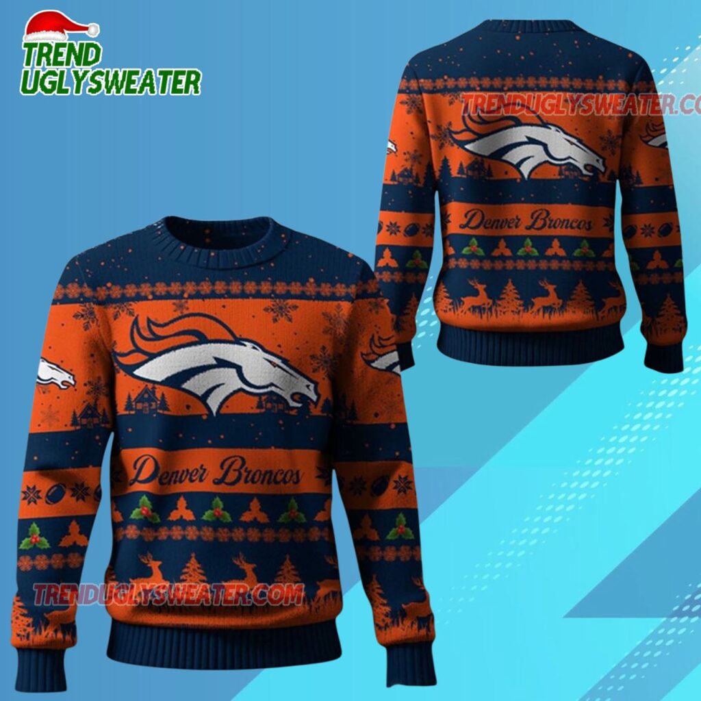 2025 Christmas Broncos Festive Reindeer Tree Ugly Sweater 1
