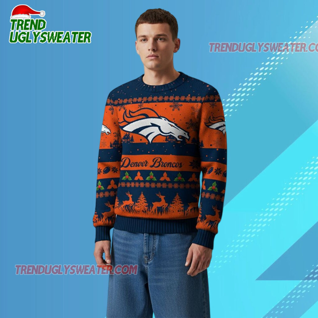 2025 Christmas Broncos Festive Reindeer Tree Ugly Sweater 2
