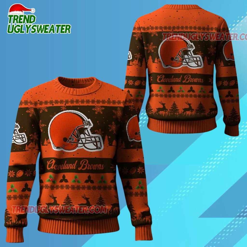2025 Christmas Browns Festive Reindeer Tree Ugly Sweater 1