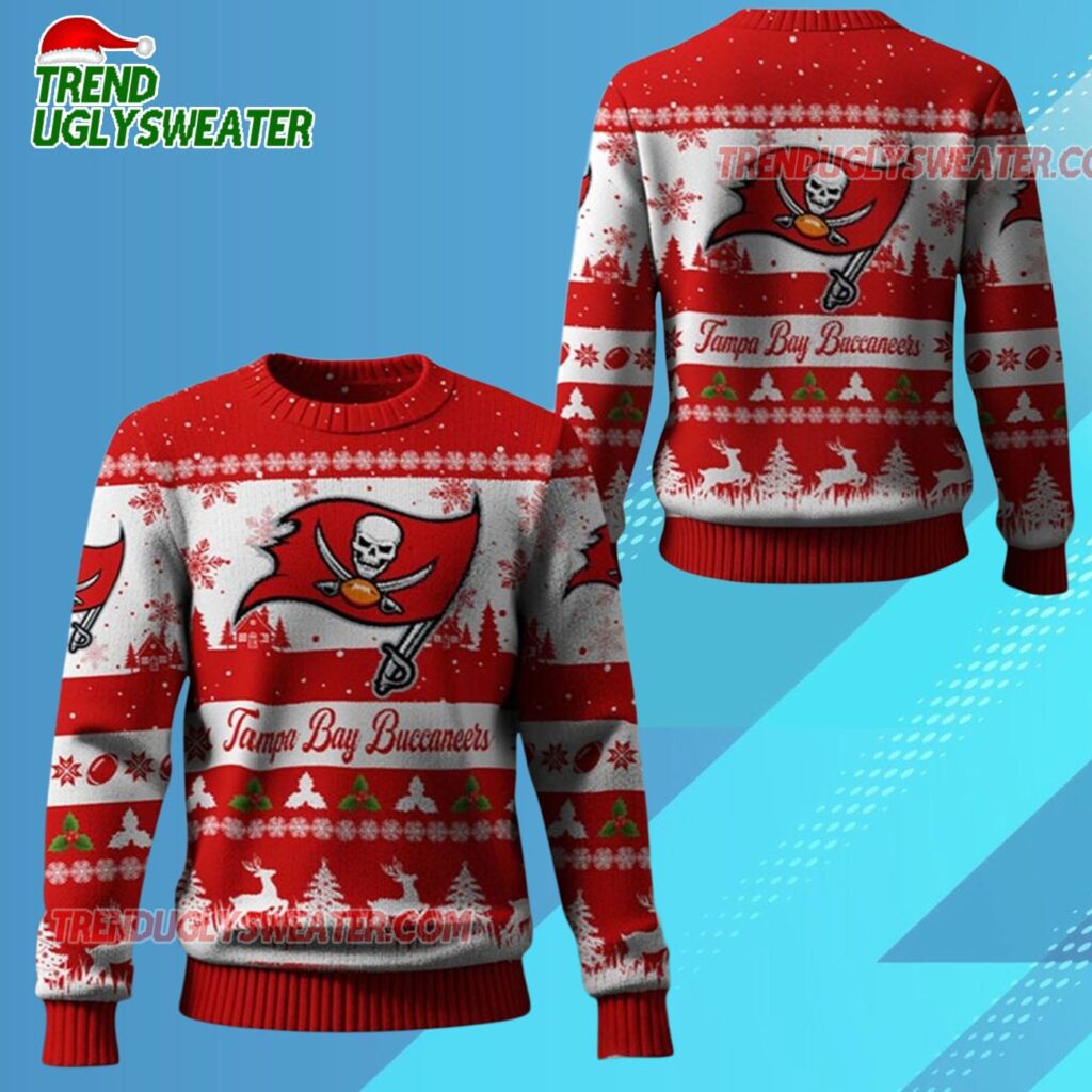 2025 Christmas Buccaneers Festive Reindeer Tree Ugly Sweater 1