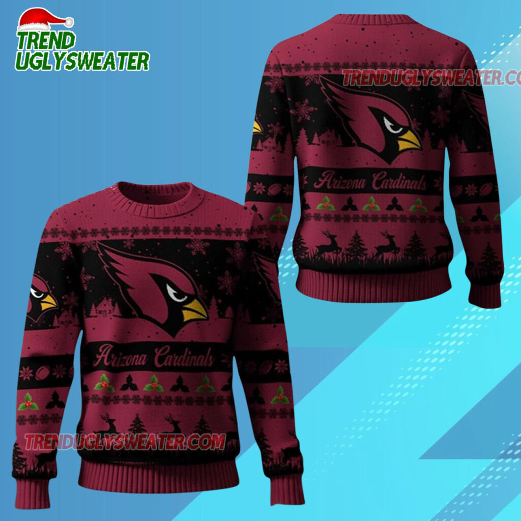 2025 Christmas Cardinals Festive Reindeer Tree Ugly Sweater 1