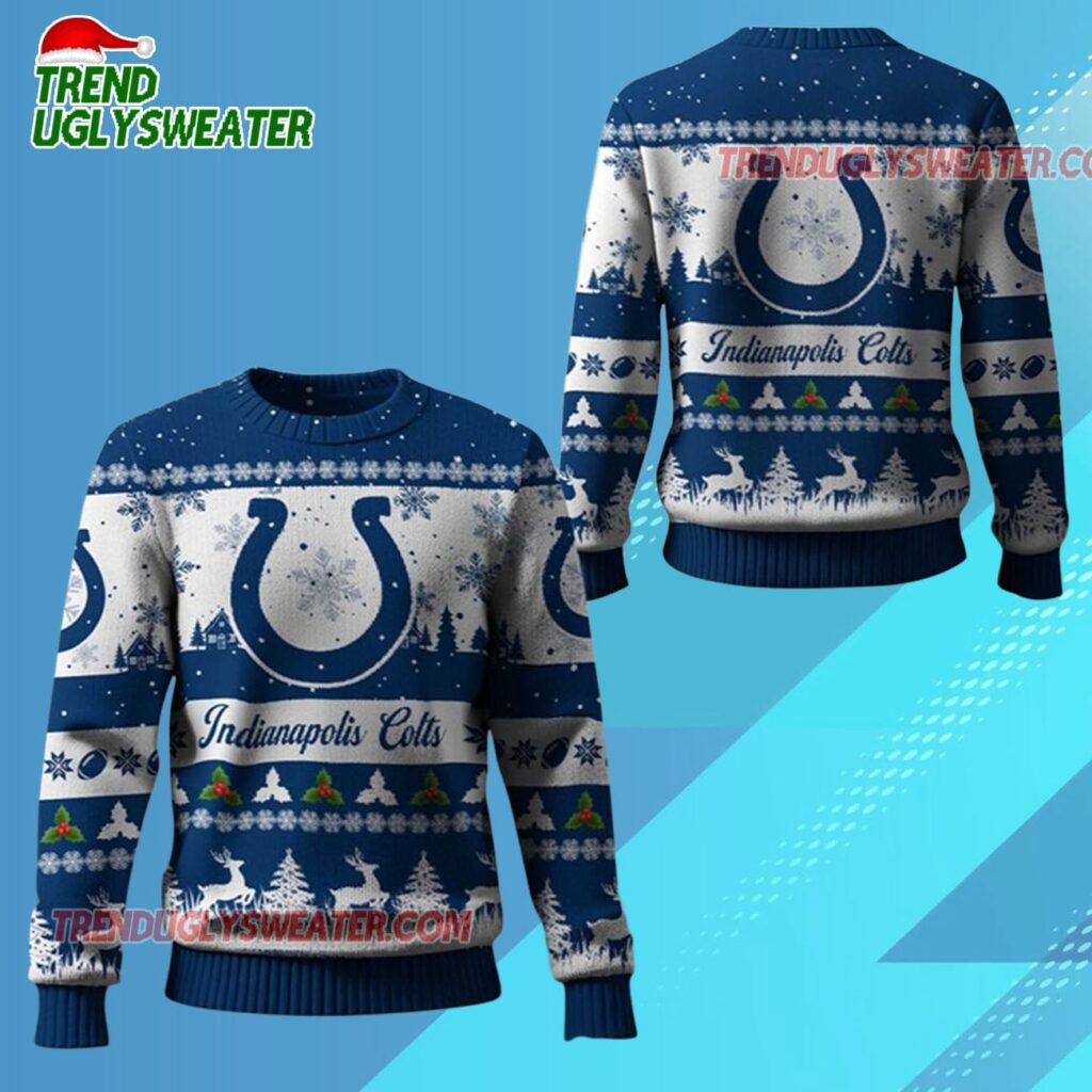 2025 Christmas Colts Festive Reindeer Tree Ugly Sweater 1