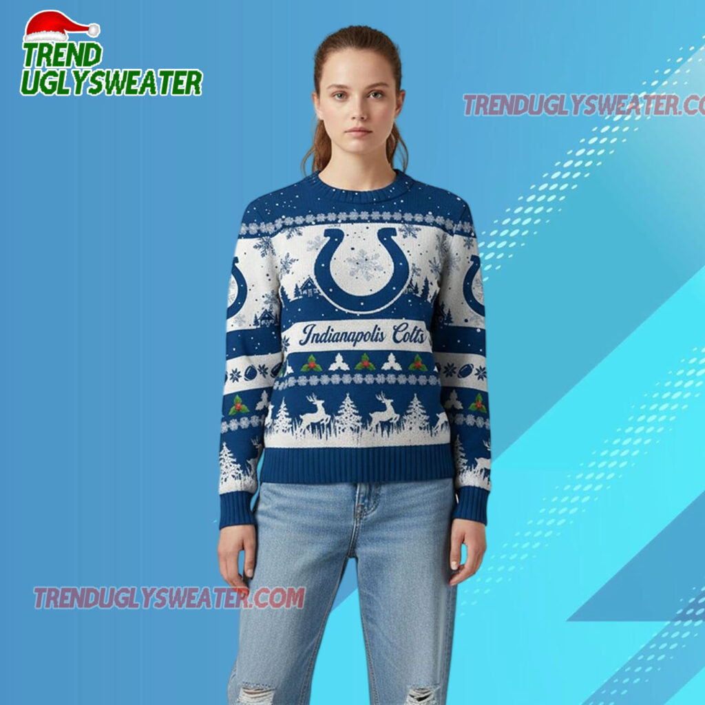 2025 Christmas Colts Festive Reindeer Tree Ugly Sweater 2