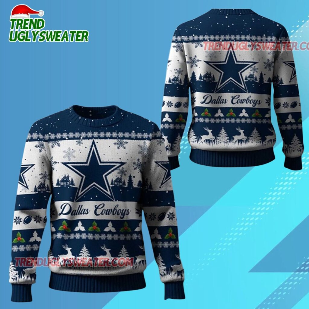 2025 Christmas Cowboys Festive Reindeer Tree Ugly Sweater 1