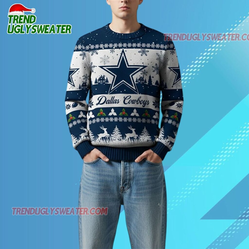 2025 Christmas Cowboys Festive Reindeer Tree Ugly Sweater 2