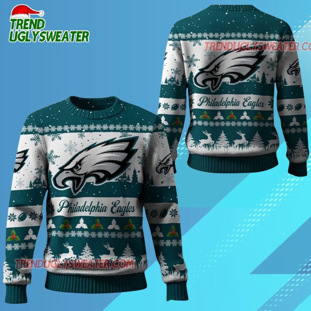 2025 Christmas Eagles Festive Reindeer Tree Ugly Sweater 1