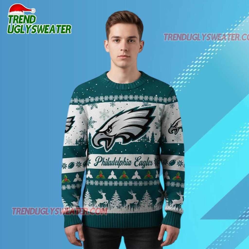 2025 Christmas Eagles Festive Reindeer Tree Ugly Sweater 2