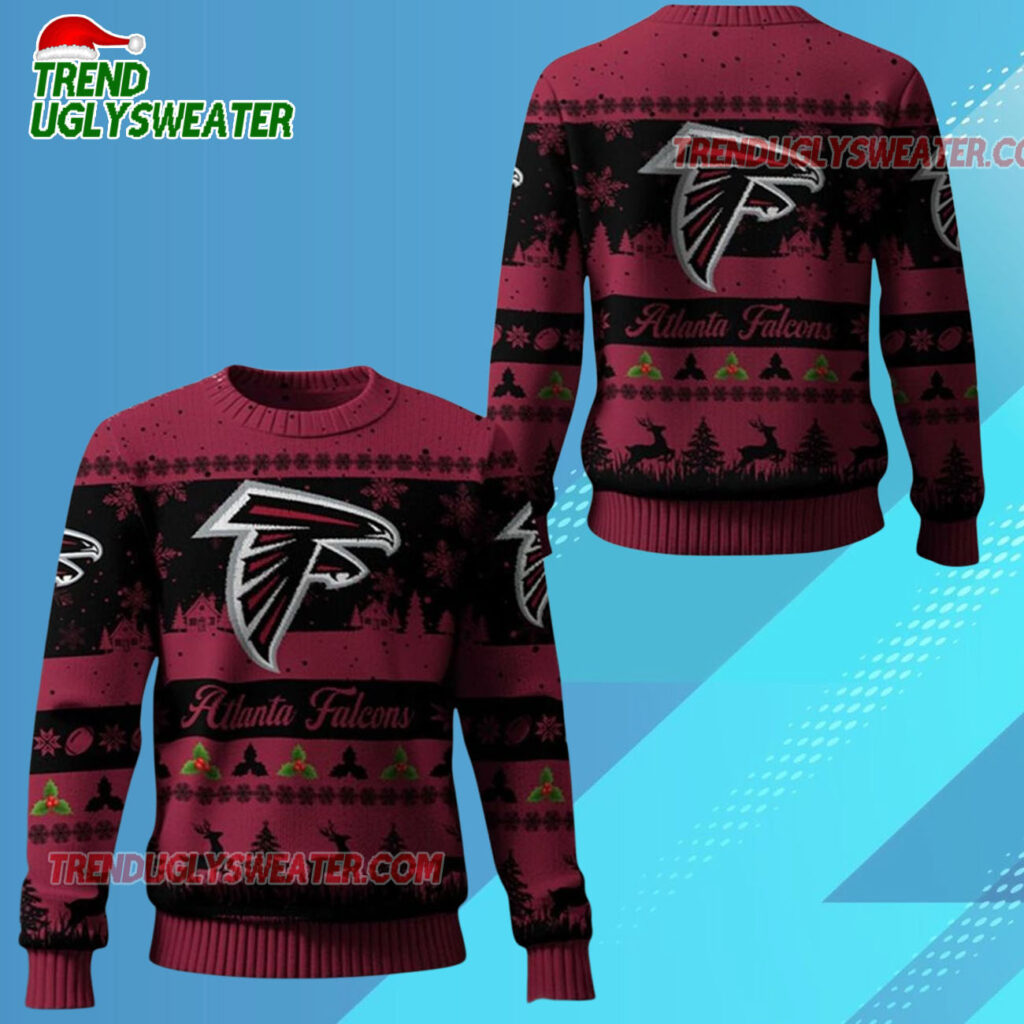2025 Christmas Falcons Festive Reindeer Tree Ugly Sweater 1