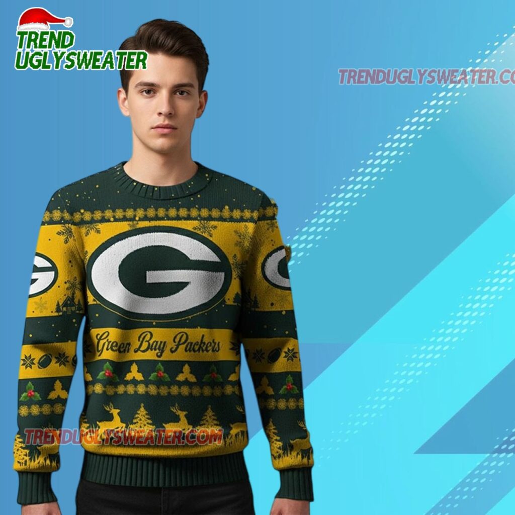 2025 Christmas Gb Packers Festive Reindeer Tree Ugly Sweater 2