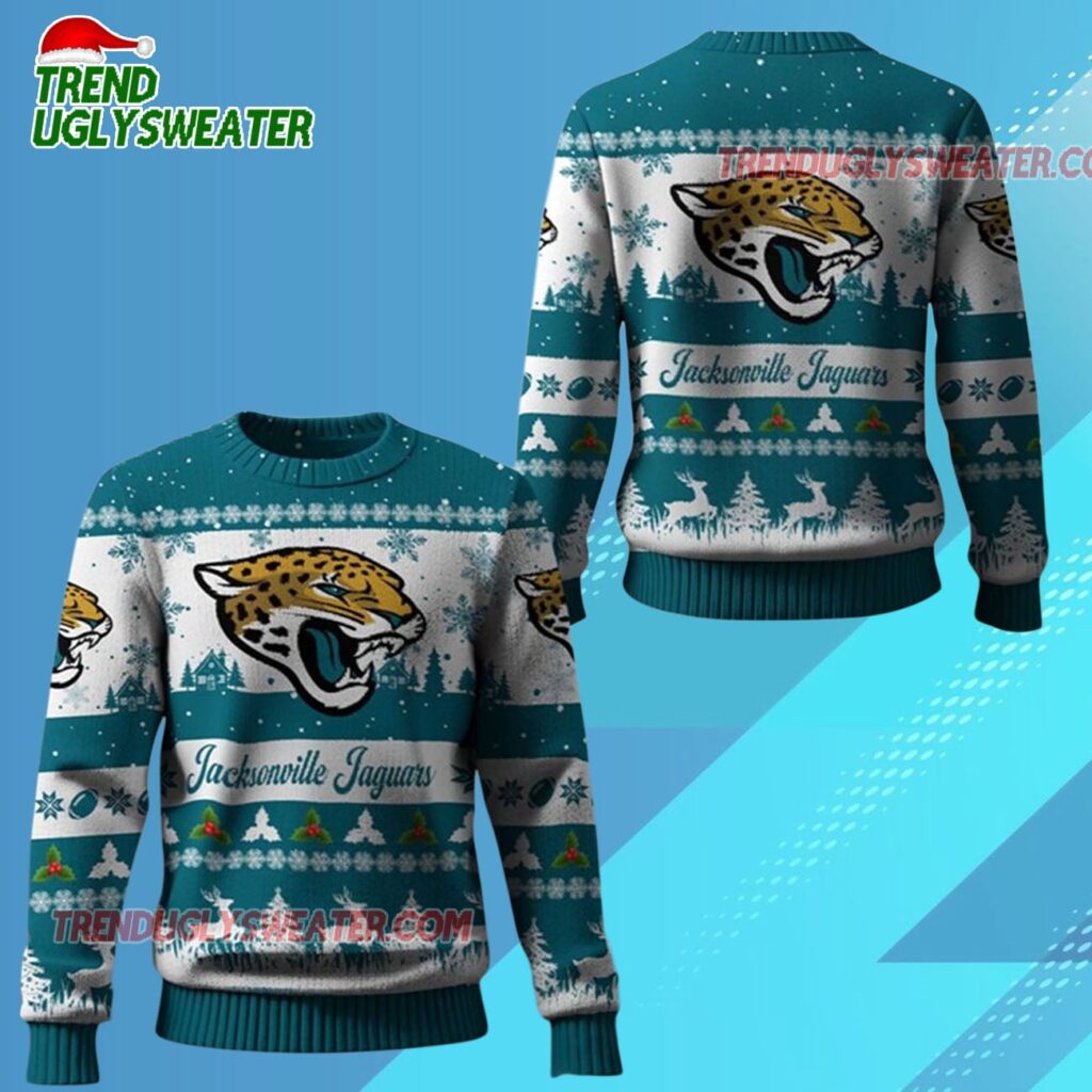 2025 Christmas Jaguars Festive Reindeer Tree Ugly Sweater 1