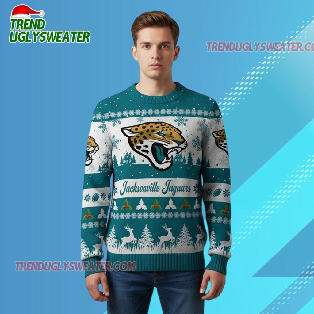 2025 Christmas Jaguars Festive Reindeer Tree Ugly Sweater 2