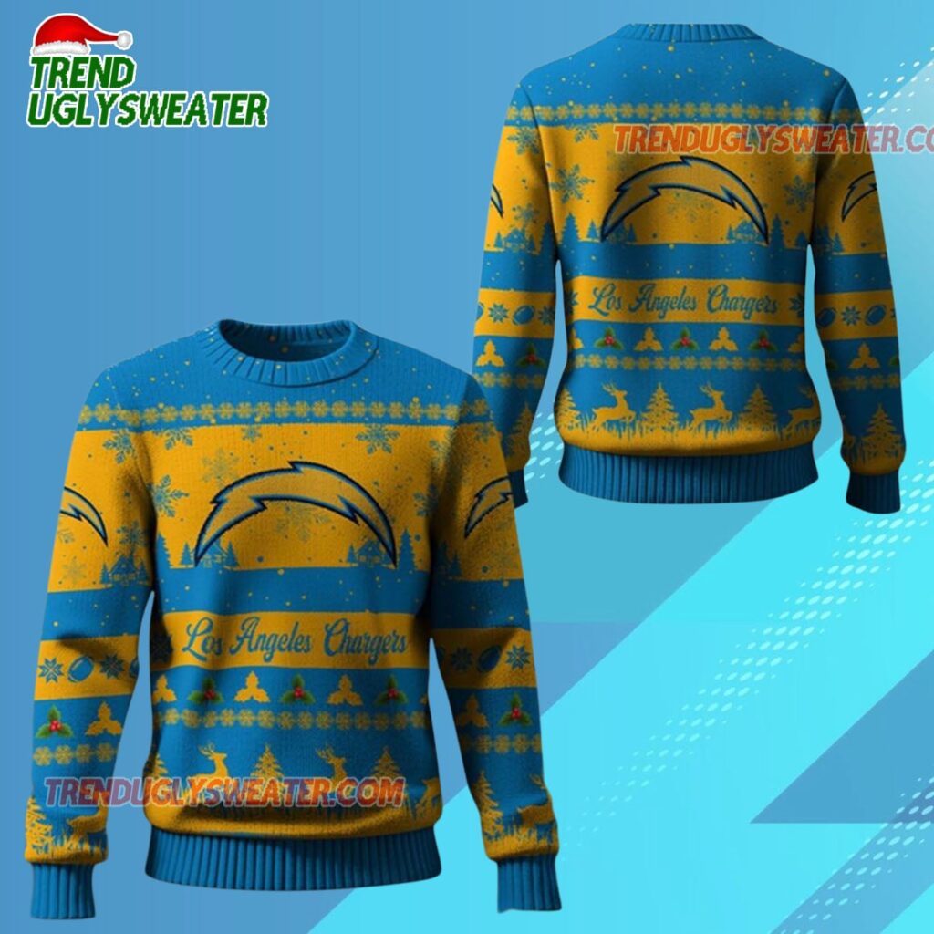 2025 Christmas La Chargers Festive Reindeer Tree Ugly Sweater 1
