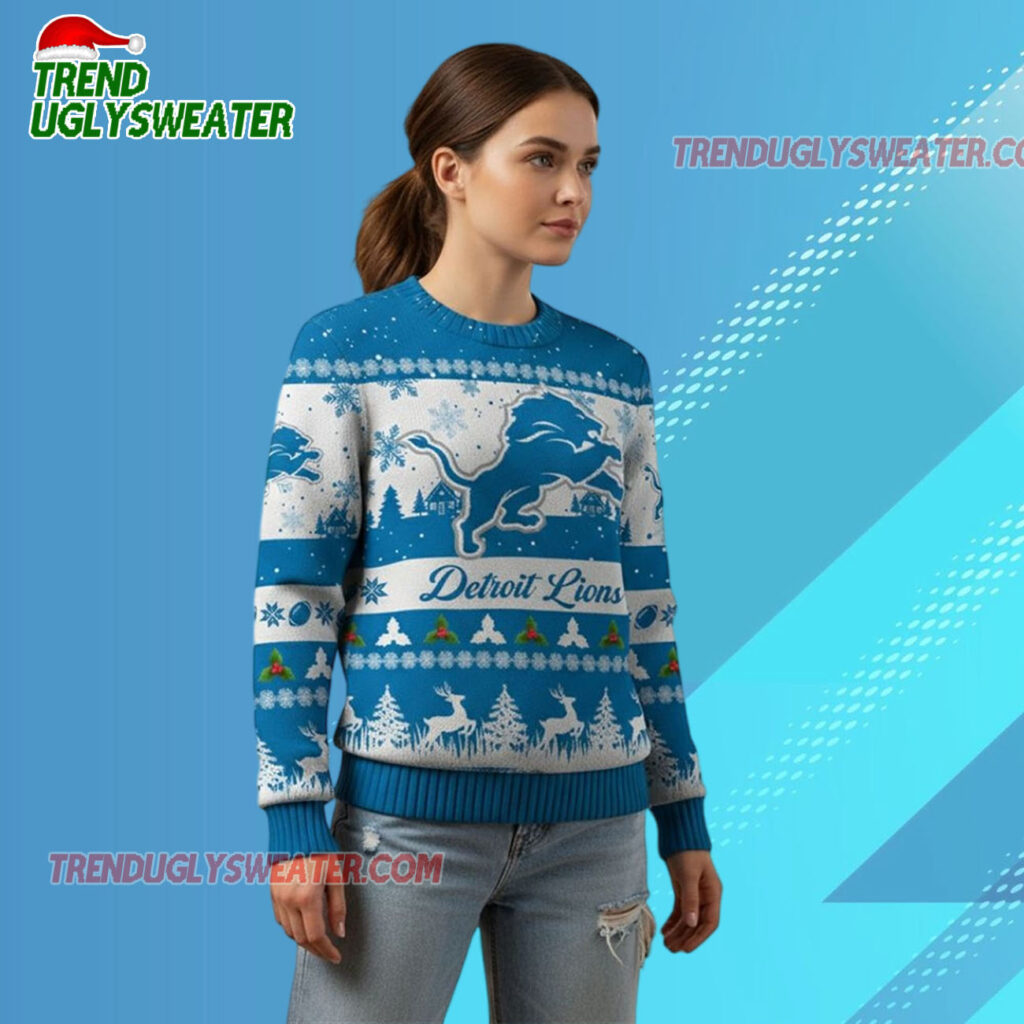Nfl 2025 Christmas Lions Festive Reindeer Tree Ugly Sweater 2 2025 Christmas Lions Festive Reindeer Tree Ugly Sweater 3