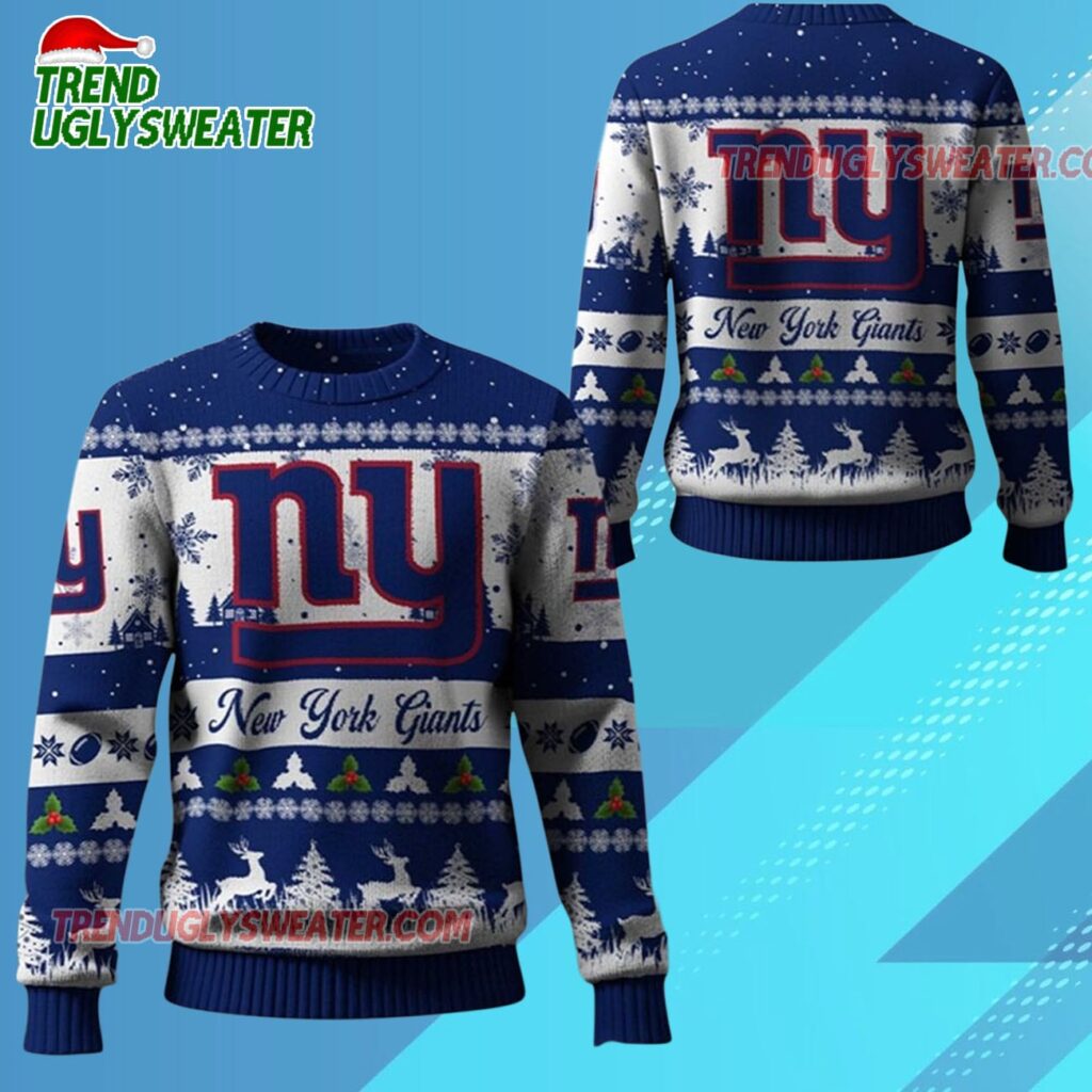 2025 Christmas Ny Giants Festive Reindeer Tree Ugly Sweater 1