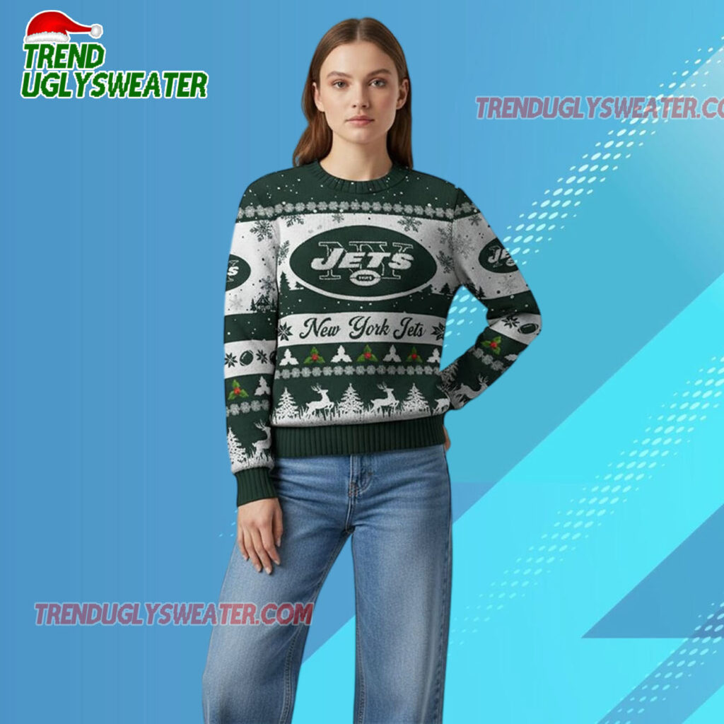 Nfl 2025 Christmas Ny Jets Festive Reindeer Tree Ugly Sweater 1 2025 Christmas Ny Jets Festive Reindeer Tree Ugly Sweater 2