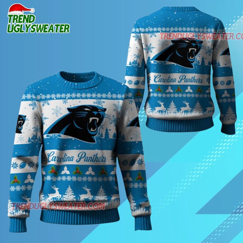 2025 Christmas Panthers Festive Reindeer Tree Ugly Sweater 1