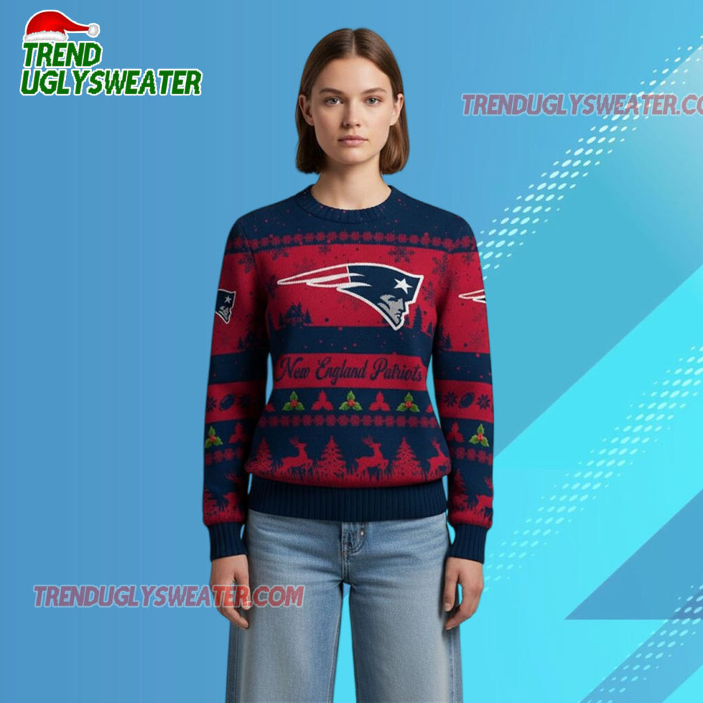 2025 Christmas Patriots Festive Reindeer Tree Ugly Sweater 2