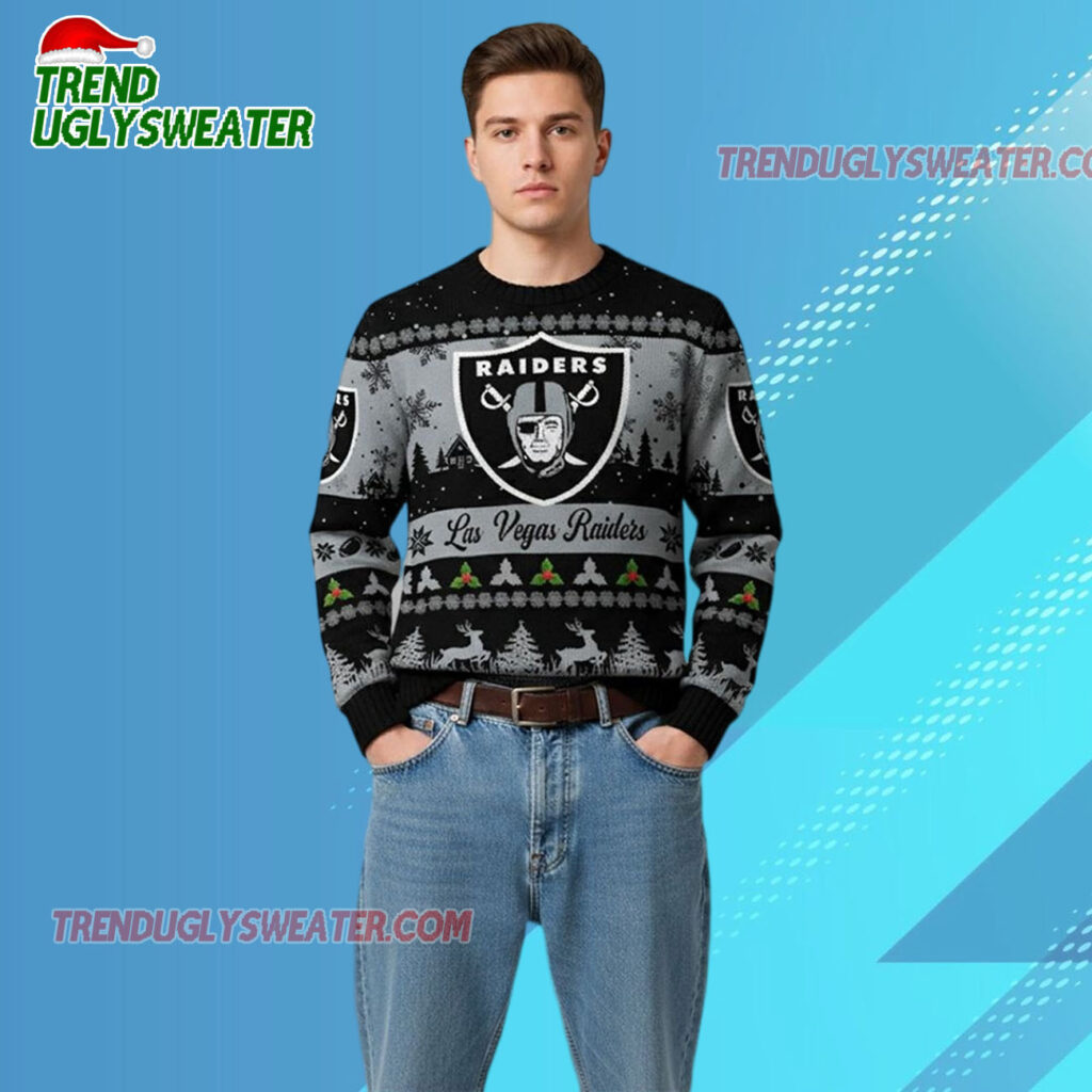 2025 Christmas Raiders Festive Reindeer Tree Ugly Sweater 2