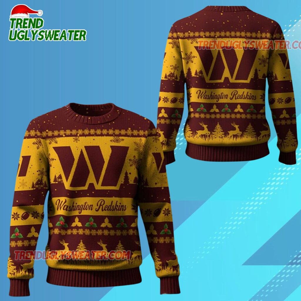 2025 Christmas Redskins Festive Reindeer Tree Ugly Sweater 1