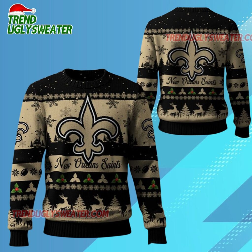 2025 Christmas Saints Festive Reindeer Tree Ugly Sweater 1