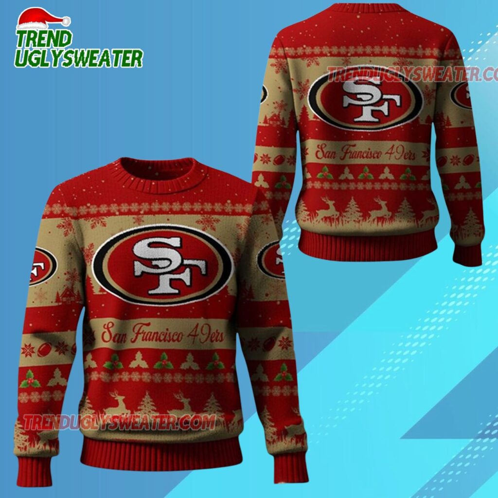 2025 Christmas Sf 49ers Festive Reindeer Tree Ugly Sweater 1