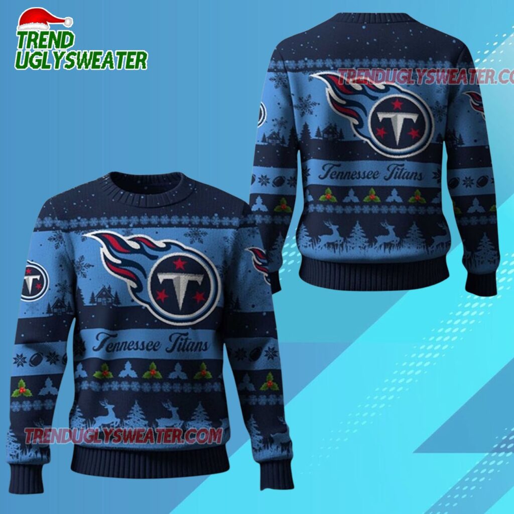 2025 Christmas Titans Festive Reindeer Tree Ugly Sweater 1