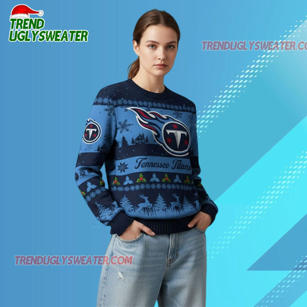 2025 Christmas Titans Festive Reindeer Tree Ugly Sweater 2