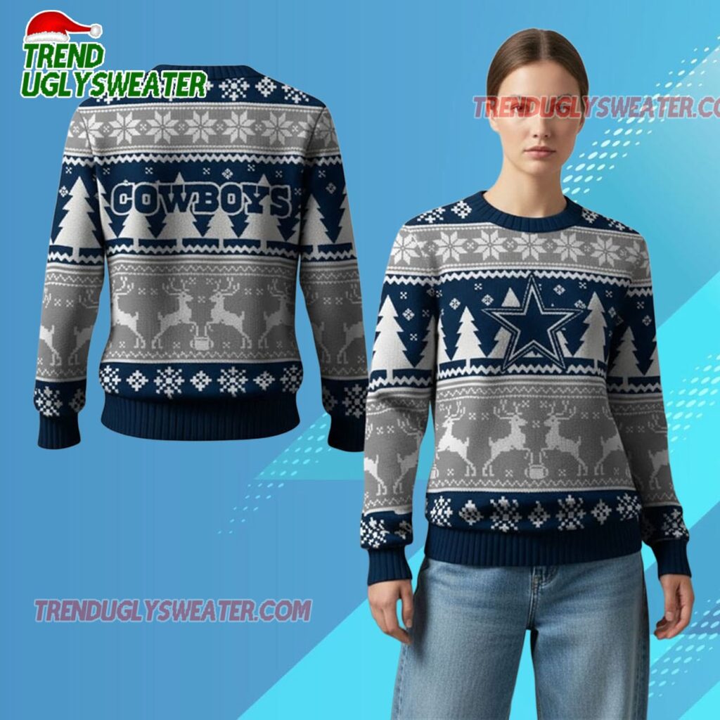 Nfl 2025 Cowboys Reindeer Football Christmas Ugly Sweater 1 2025 Cowboys Reindeer Football Christmas Ugly Sweater 2