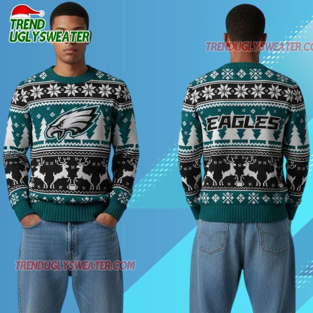 2025 Eagles Reindeer Football Christmas Ugly Sweater 2