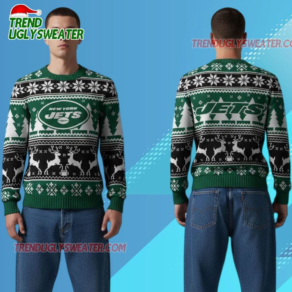 2025 Jets Reindeer Football Christmas Ugly Sweater 2