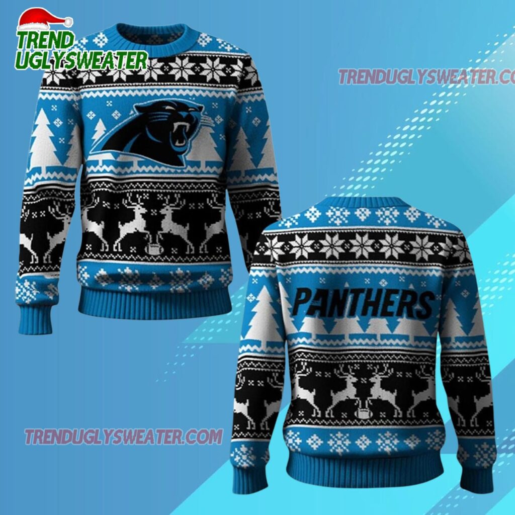 2025 Panthers Reindeer Football Christmas Ugly Sweater 1