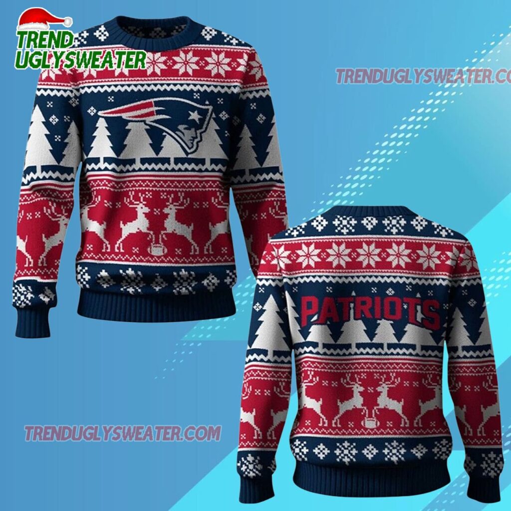 2025 Patriots Reindeer Football Christmas Ugly Sweater 2