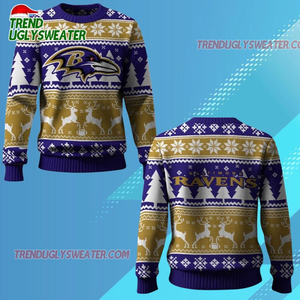 2025 Ravens Reindeer Football Christmas Ugly Sweater 1
