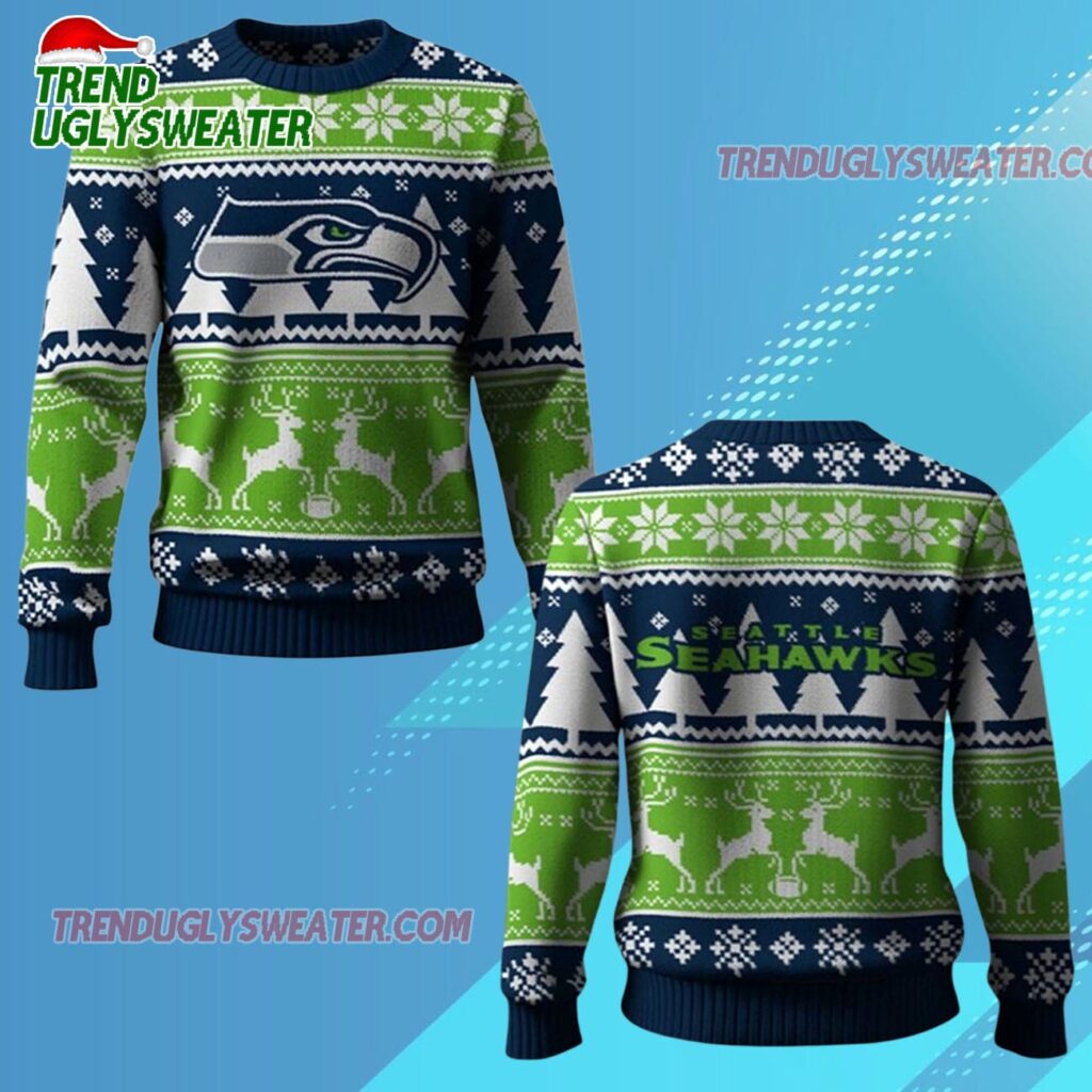 2025 Seahawks Reindeer Football Christmas Ugly Sweater 1