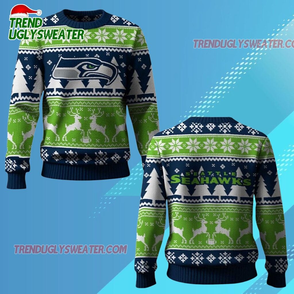 2025 Seahawks Reindeer Football Christmas Ugly Sweater 2