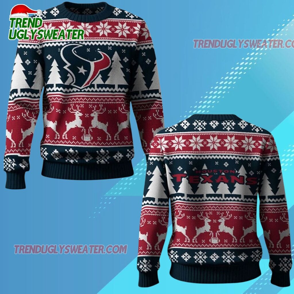 2025 Texans Reindeer Football Christmas Ugly Sweater 1