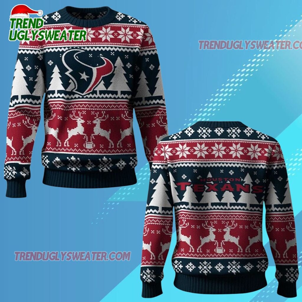 2025 Texans Reindeer Football Christmas Ugly Sweater 2