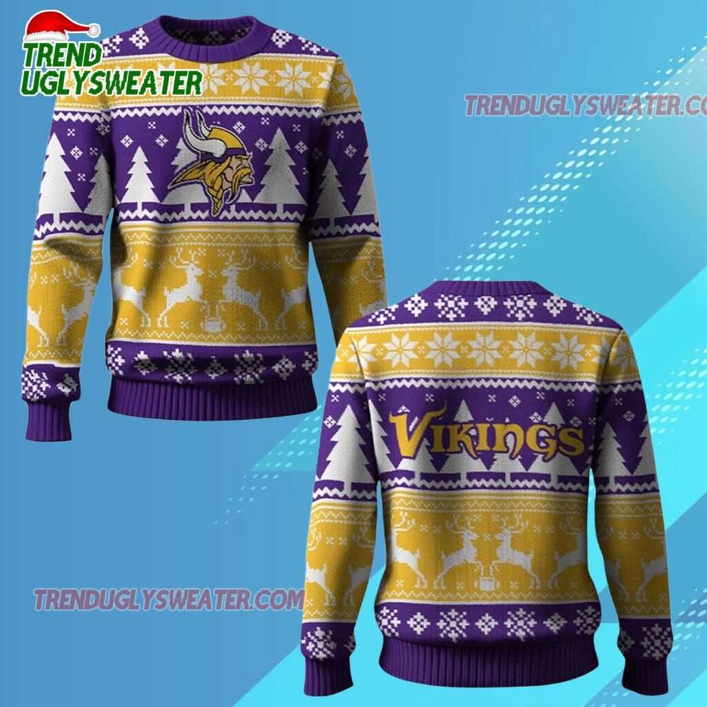 Nfl 2025 Vikings Reindeer Football Christmas Ugly Sweater 1 2025 Vikings Reindeer Football Christmas Ugly Sweater 2