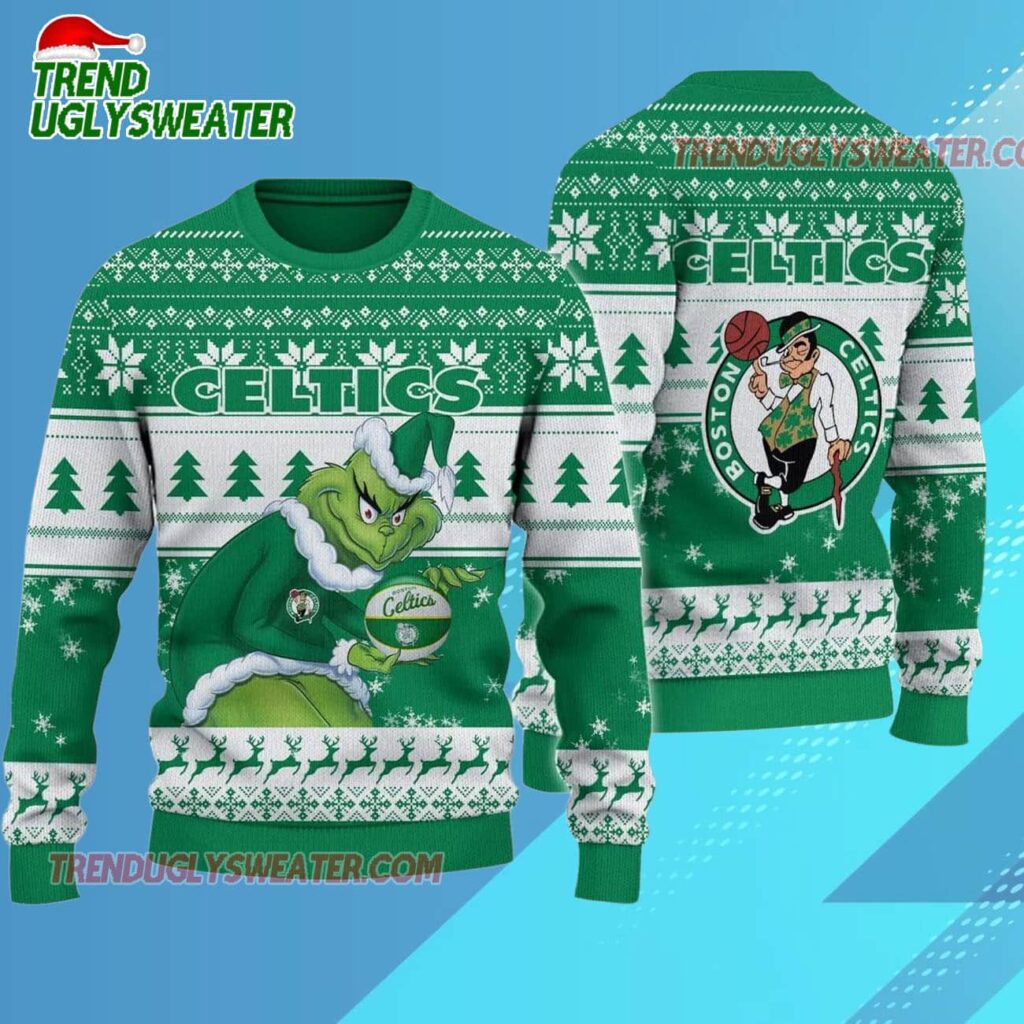 Boston Celtics Grinch Stolen Ugly Christmas Sweater 1