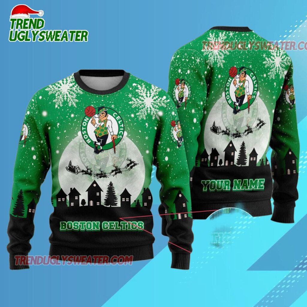 Boston Celtics Sleigh Ride Hoops Ugly Christmas Sweater 1