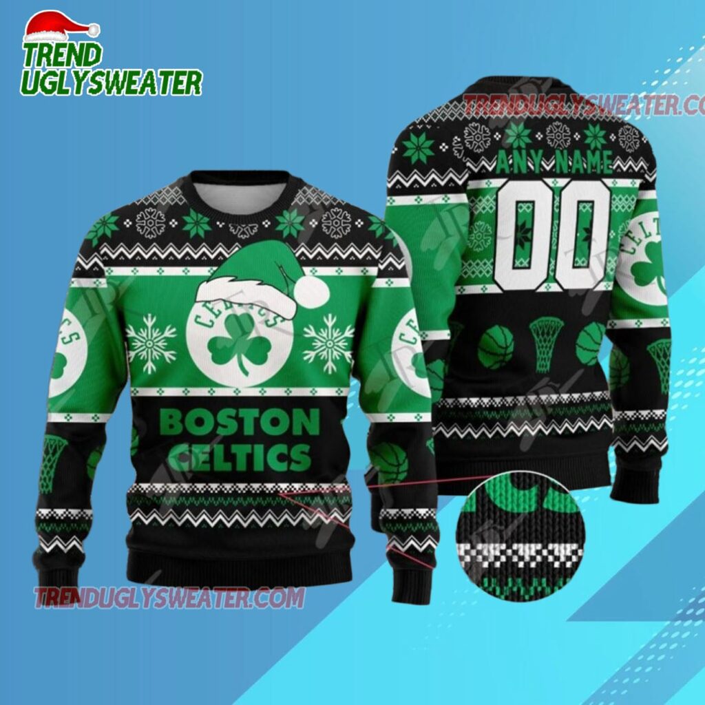 Boston Celtics Snowy Shamrock Blitz Ugly Christmas Sweater 1