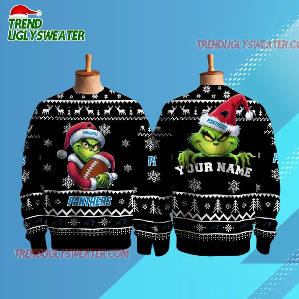 Carolina Panthers 2025 Nfl Grinch Football Personalized Ugly Christmas Sweater