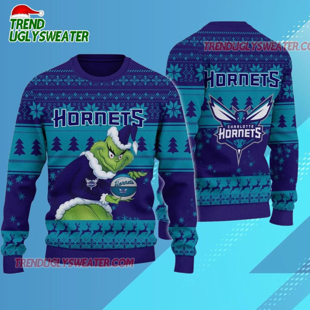 Charlotte Hornets Grinch Stolen Ugly Christmas Sweater 1